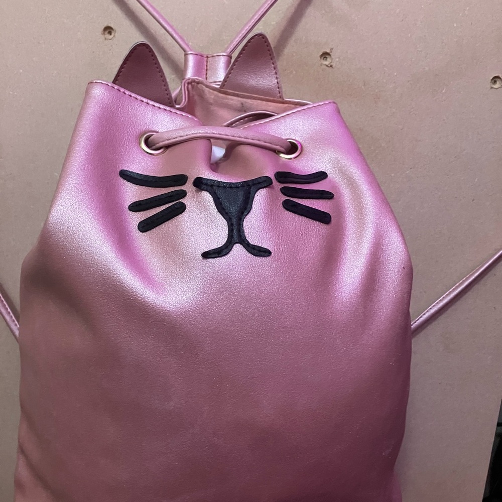 Adorable Pink and Black Cat Face Backpack